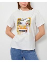 γυναικείο t-shirt με σχέδιο enjoy-λευκό 100% βαμβακέρο