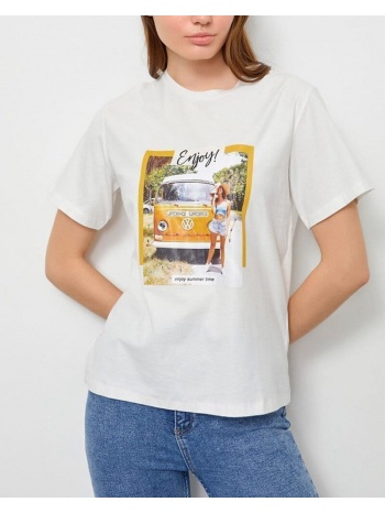 γυναικείο t-shirt με σχέδιο enjoy-λευκό 100% βαμβακέρο σε προσφορά