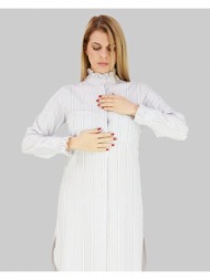 ριγέ γυναικείο φόρεμα με βολάν στο λαιμό και στα μανίκια 47% βαμβάκι