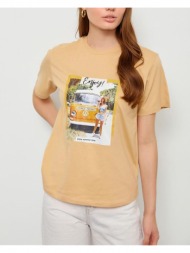 γυναικείο t-shirt με σχέδιο enjoy-μπεζ 100% βαμβακέρο