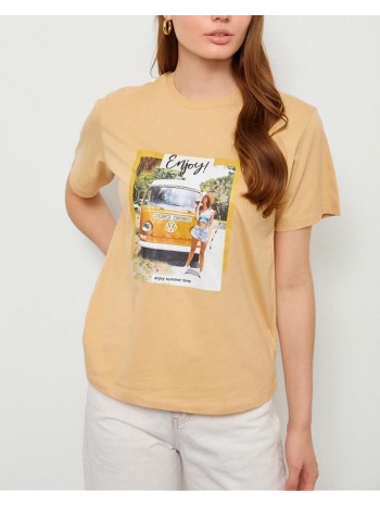 γυναικείο t-shirt με σχέδιο enjoy-μπεζ 100% βαμβακέρο σε προσφορά
