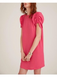 γυναικείο φόρεμα σε ίσια γραμμή με σούρες στα μανίκια 100% πολυεστερ