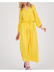 γυναικείο φόρεμα με σούρες κίτρινο 100% πολυεστερ