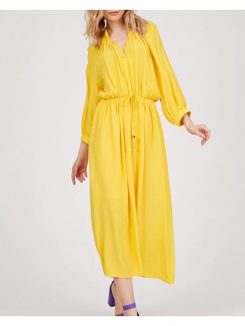 γυναικείο φόρεμα με σούρες κίτρινο 100% πολυεστερ σε προσφορά