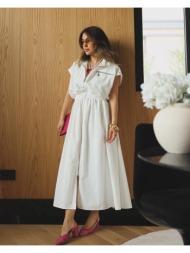 arya γυναίκειο φόρεμα με φερμουάρ κ λάστιχο στη μεση (λεύκο) 20% pes, 80% βαμβάκι