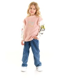 παιδικη μπλουζα fleece cimpa για κοριτσι με σχεδιο σε μανικια και στο στηθος πουδρα
