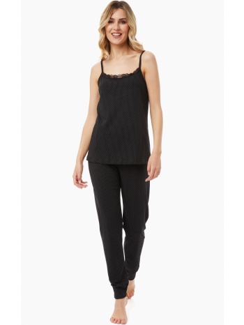 γυναικεια πυτζαμα αμανικη floral-dots μαυρο-εκρου πουα