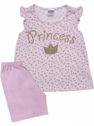 παιδική κοντομάνικη πυτζάμα minerva princess dreams εκρού-ροζ 90-61781-085 εκρού-ροζ