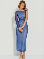 midi τούλινο mesh φόρεμα με ημιδιάφανο μανίκι (multi)