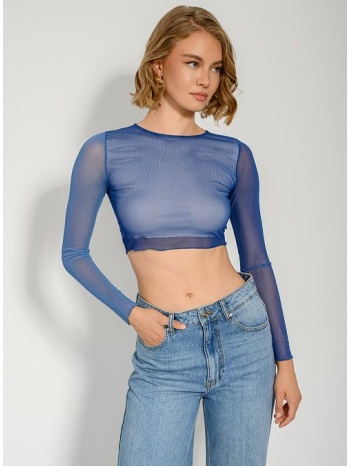 τούλινο mesh κροπ τοπ με ημιδιάφανα μανίκια και πλάτη σε προσφορά