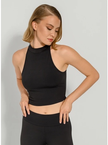 αμάνικο λύκρα κροπ τοπ με ψηλό λαιμό (black) σε προσφορά