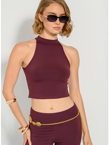αμάνικο λύκρα κροπ τοπ με ψηλό λαιμό (berry) σε προσφορά