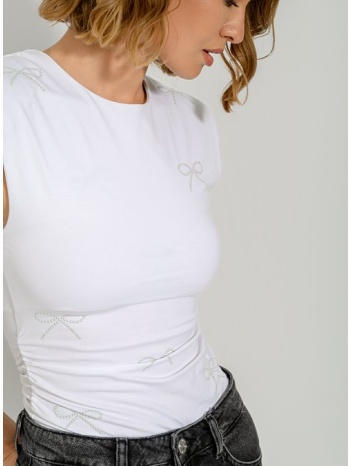 αμάνικο τοπ με φιόγκους και σούρες (white) σε προσφορά