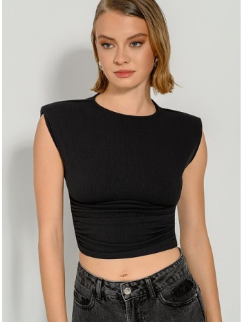 αμάνικο κροπ τοπ με σούρες (black) σε προσφορά