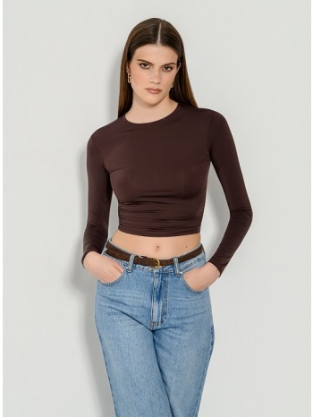 λύκρα κροπ τοπ με μακριά μανίκια (brown) σε προσφορά