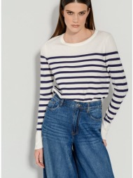 basic ριγέ πλεκτό με λεπτομέρεια κουμπιών (wht/mrn)