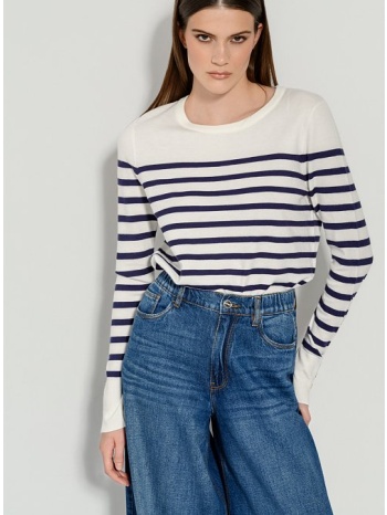 basic ριγέ πλεκτό με λεπτομέρεια κουμπιών (wht/mrn) σε προσφορά