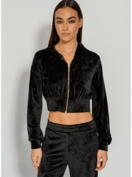 κροπ φούτερ ζακέτα με βελούδινη υφή (black)