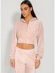 κροπ φούτερ ζακέτα με βελούδινη υφή (pink)