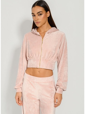 κροπ φούτερ ζακέτα με βελούδινη υφή (pink) σε προσφορά