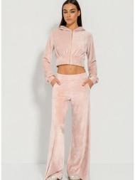 φούτερ φόρμα wide leg με βελούδινη υφή (pink)