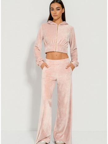 φούτερ φόρμα wide leg με βελούδινη υφή (pink) σε προσφορά