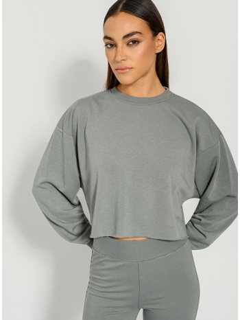 μακρυμάνικο κροπ φούτερ (khaki) σε προσφορά