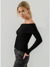 πλεκτή ριπ ζακέτα off shoulder (black)