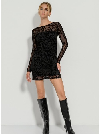μίνι φόρεμα με ημιδιαφάνεια και animal print (black)