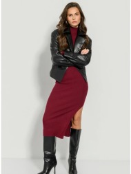 midi πλεκτό ριπ φόρεμα με σκίσιμο (berry)