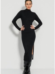 midi πλεκτό ριπ φόρεμα με σκίσιμο (black)