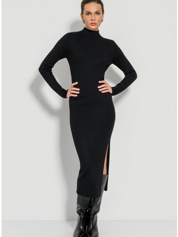 midi πλεκτό ριπ φόρεμα με σκίσιμο (black) σε προσφορά