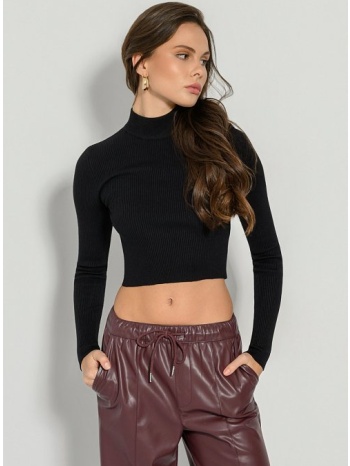 πλεκτό ριπ μακρυμάνικο κροπ τοπ (black) σε προσφορά