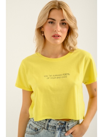 κροπ t-shirt με τύπωμα (yellow)