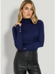 πλεκτή μπλούζα ζιβάγκο με λεπτομέρεια κουμπιών (navy)