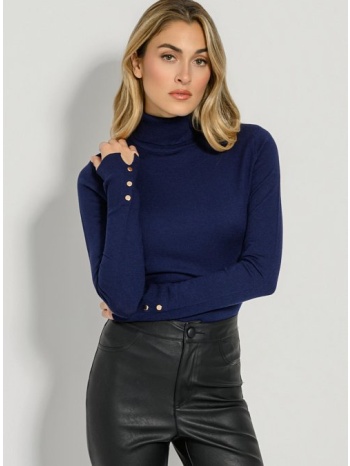 πλεκτή μπλούζα ζιβάγκο με λεπτομέρεια κουμπιών (navy) σε προσφορά