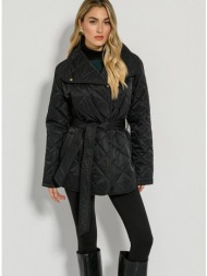 καπιτονέ μπουφάν με γιακά και ζώνη (black)