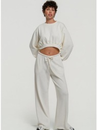 φούτερ παντελόνι φόρμα wide leg (cream)