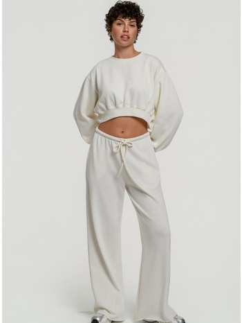 φούτερ παντελόνι φόρμα wide leg (cream) σε προσφορά