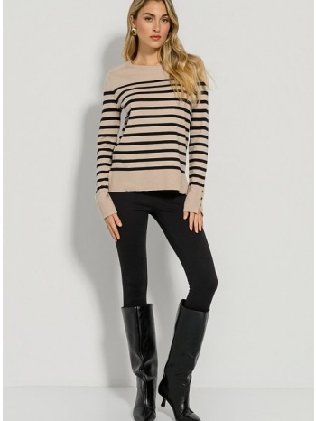 basic ριγέ πλεκτό με λεπτομέρεια κουμπιών (beige.blk) σε προσφορά
