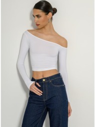 λύκρα κροπ τοπ με έναν ώμο (white)