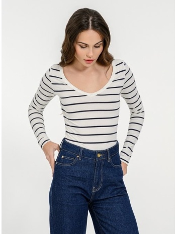 basic ριγέ τοπ με v λαιμόκοψη (mrn/offwht)