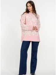 πλεκτό oversized πουλόβερ με animal print (pink-wht)