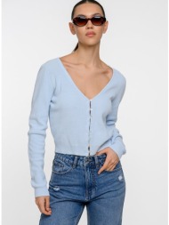 πλεκτή ριπ ζακέτα με v λαιμόκοψη (ciel)