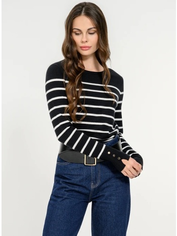 basic ριγέ πλεκτό με λεπτομέρεια κουμπιών (blk/offwht)