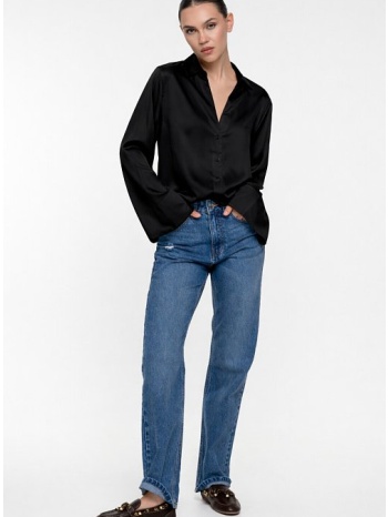 πουκάμισο με φαρδιά μανίκια και απαλή υφή (black)