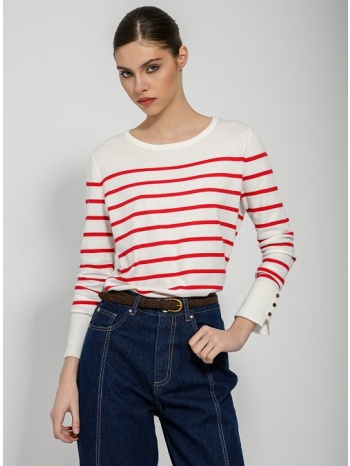 basic ριγέ πλεκτό με λεπτομέρεια κουμπιών (white/red)