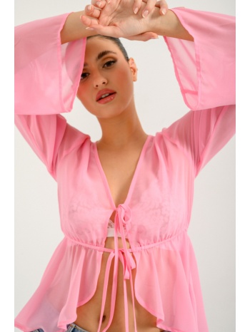 ανοιχτή χυτή μπλούζα με δέσιμο (light pink) σε προσφορά