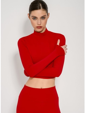 λύκρα κροπ τοπ ζιβάγκο με μακριά μανίκια (red)