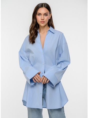 oversized ριγέ πουκάμισο ποπλίνα με ρυθμιζόμενη μέση